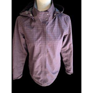 REI Lavender Purple Plaid Rain Jacket Detachable Hood Women's Size Small EUC